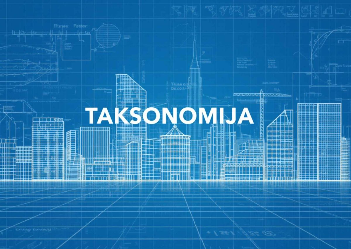 Deep Dive vizuāls par ES taksonomiju nekustamajā īpašumā, ēku finansējumu, energoefektivitāti, klimata riskiem un pierādāmu ilgtspējas atbilstību.